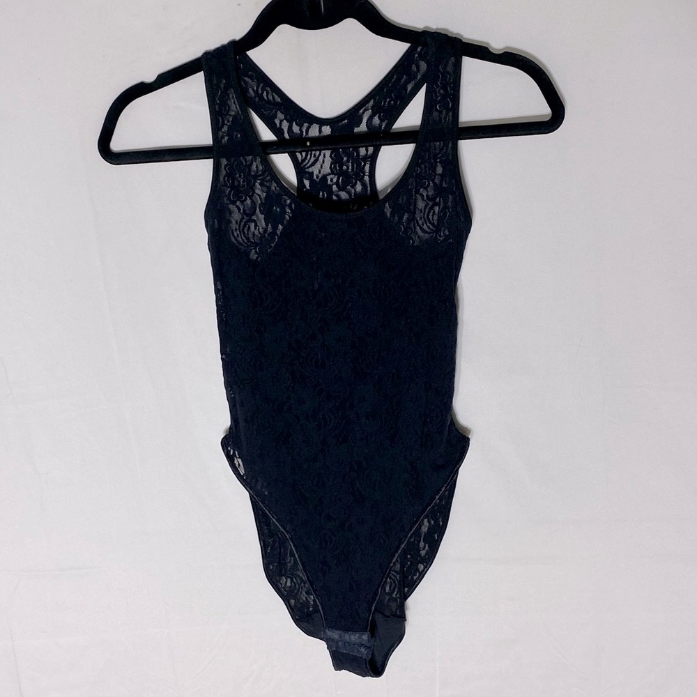 Black Semi Sheer Stretchy Lace Bodysuit S Festoval Goth Whimsigoth Coquette Boho